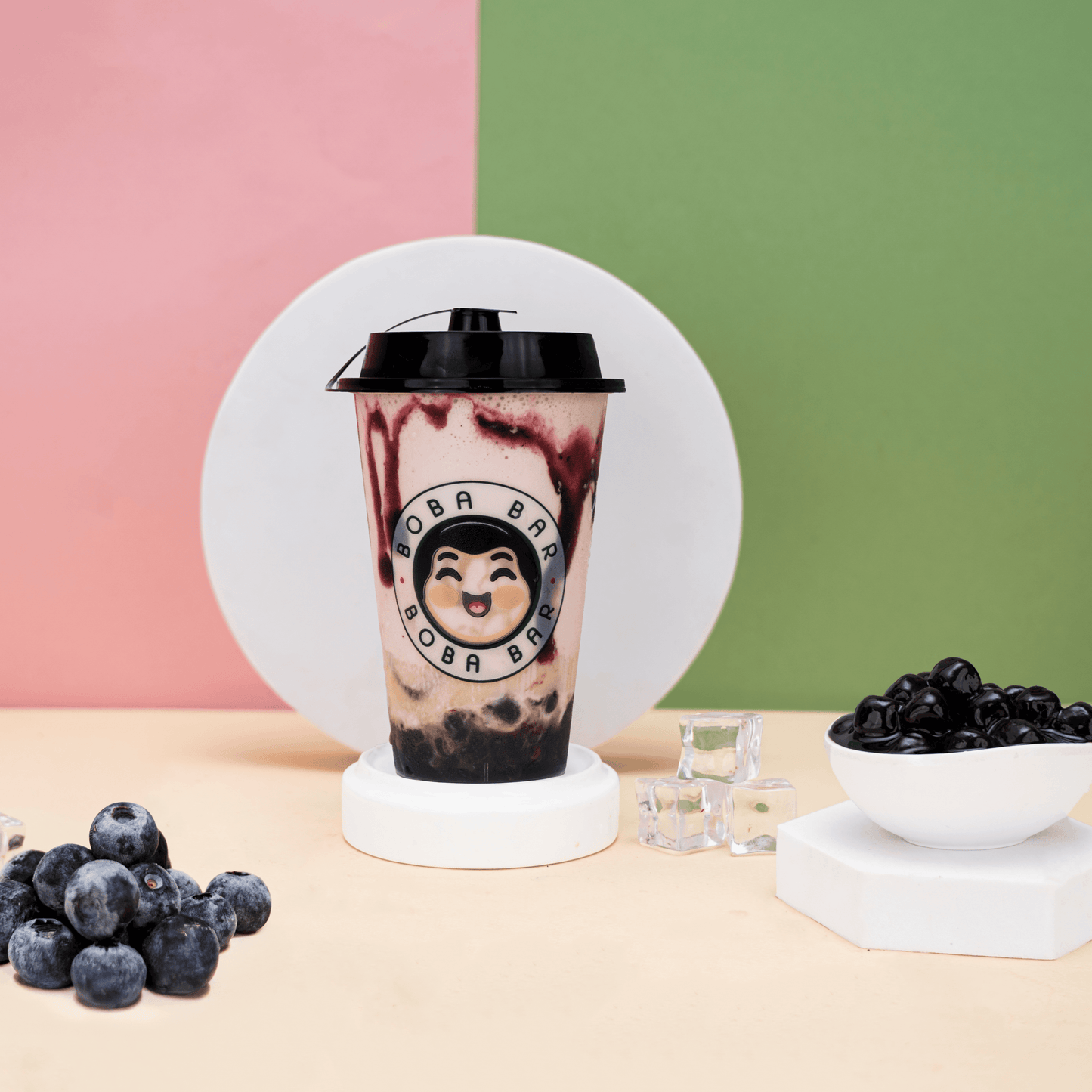 Blueberry Bubble Tea with Ice Cream & Berry Puree - Boba Bar