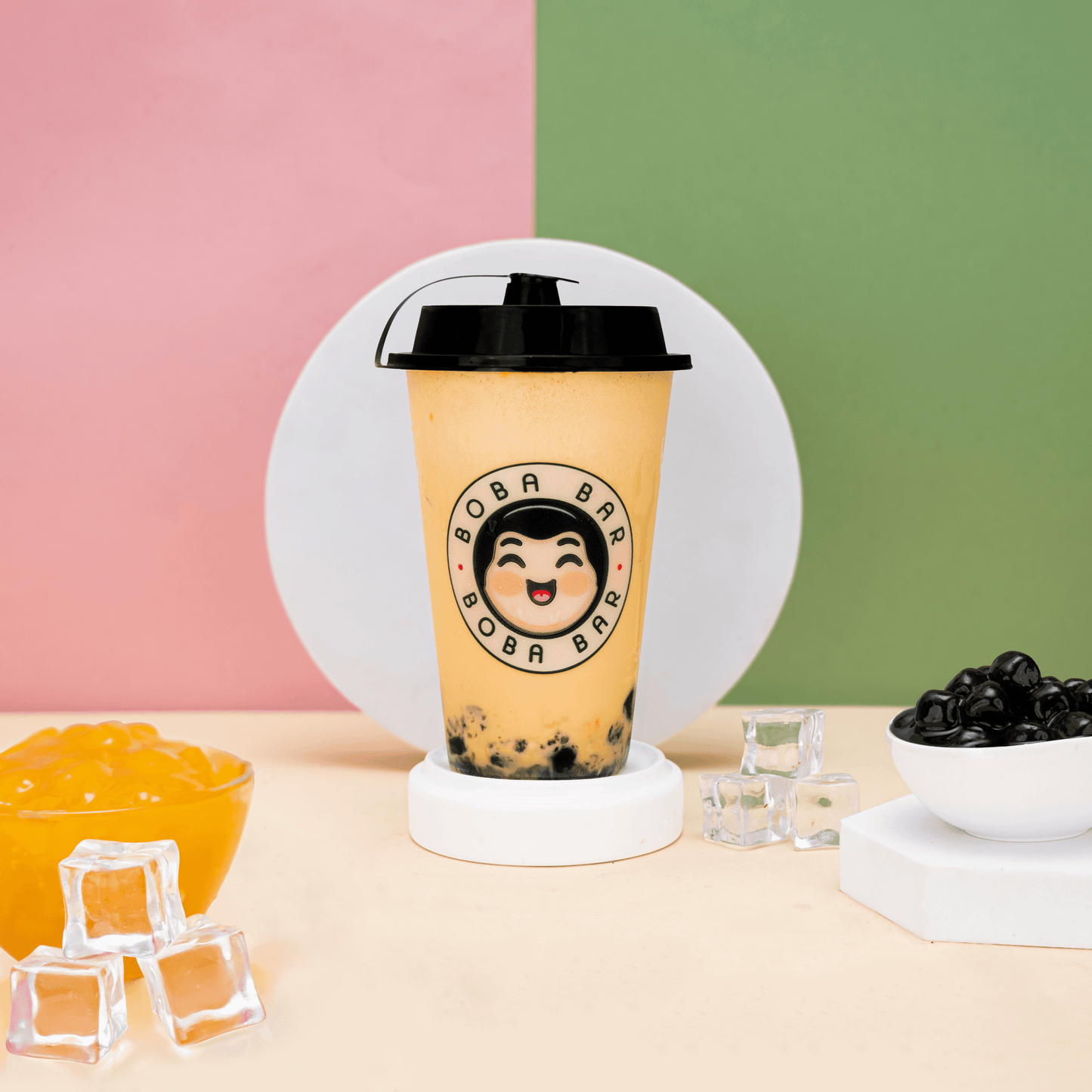 Mango Bubble Tea with Ice Cream & Tapioca Pearls - Boba Bar