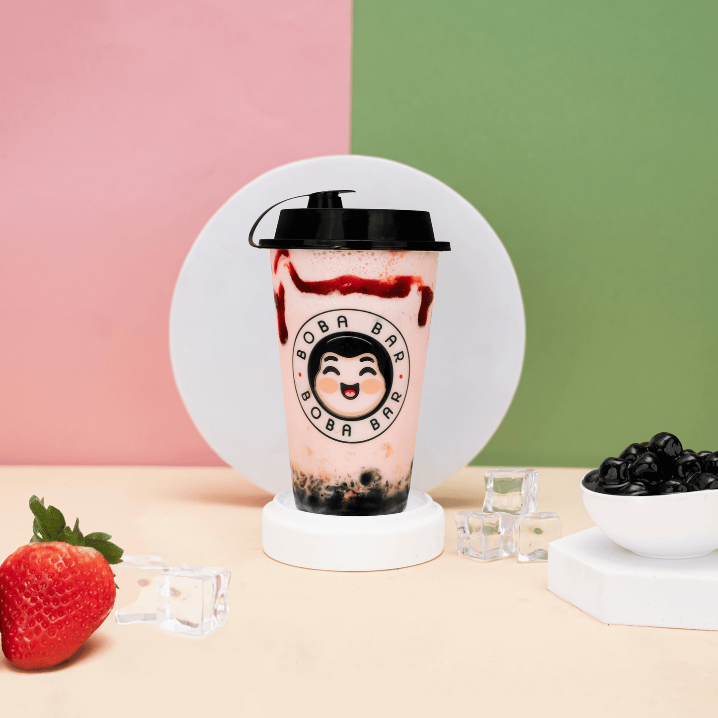 Strawberry Bubble Tea with Ice Cream & Boba - Boba Bar