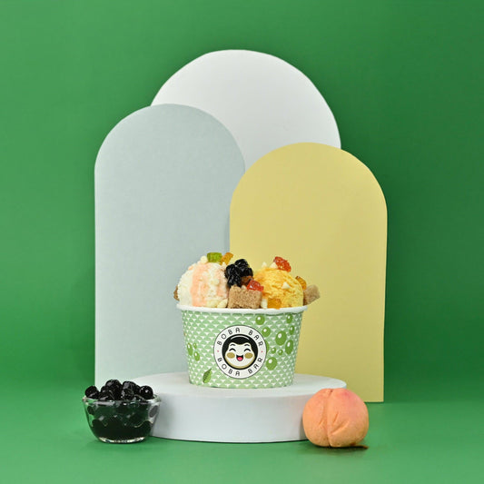 Mango and Peach Boba Sundae with Fruity Syrups - Boba Bar