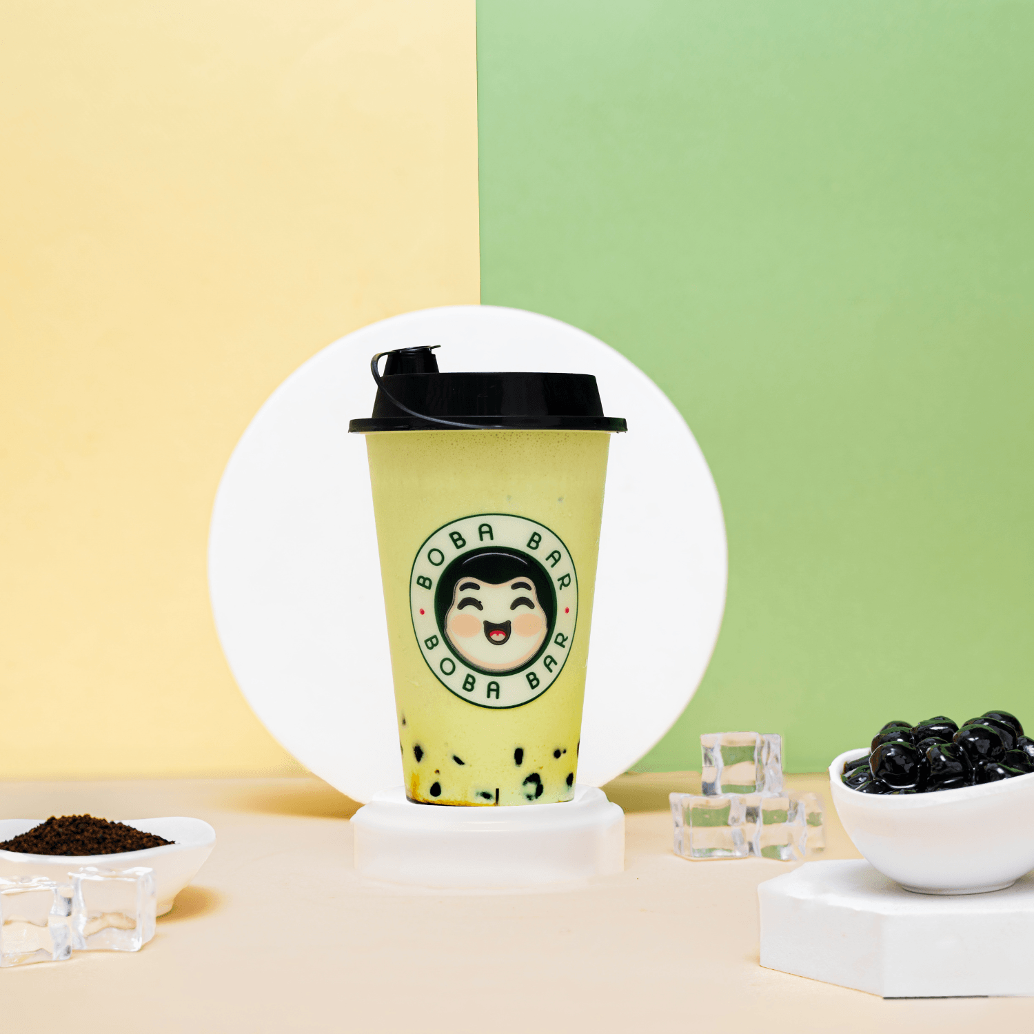 Matcha Milk Tea with Ice Cream & Boba - Boba Bar