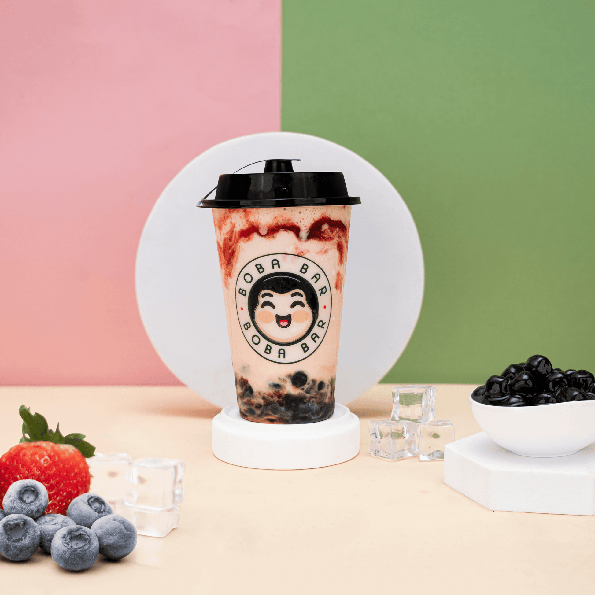 Mixed Berry Bubble Tea with Ice Cream & Puree - Boba Bar