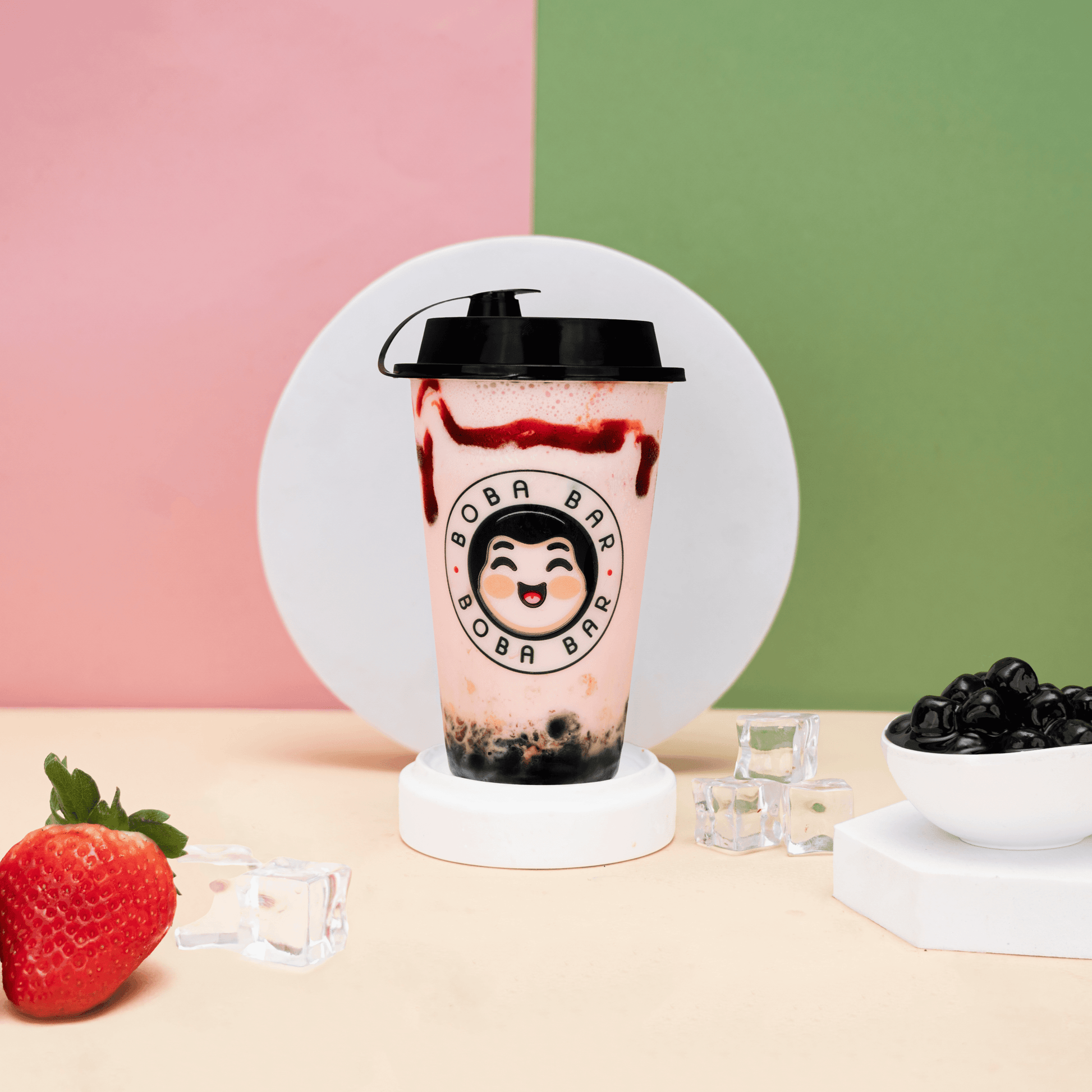 Strawberry Bubble Tea with Ice Cream & Boba - Boba Bar