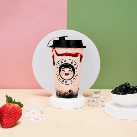 Strawberry Bubble Tea with Ice Cream & Boba - Boba Bar